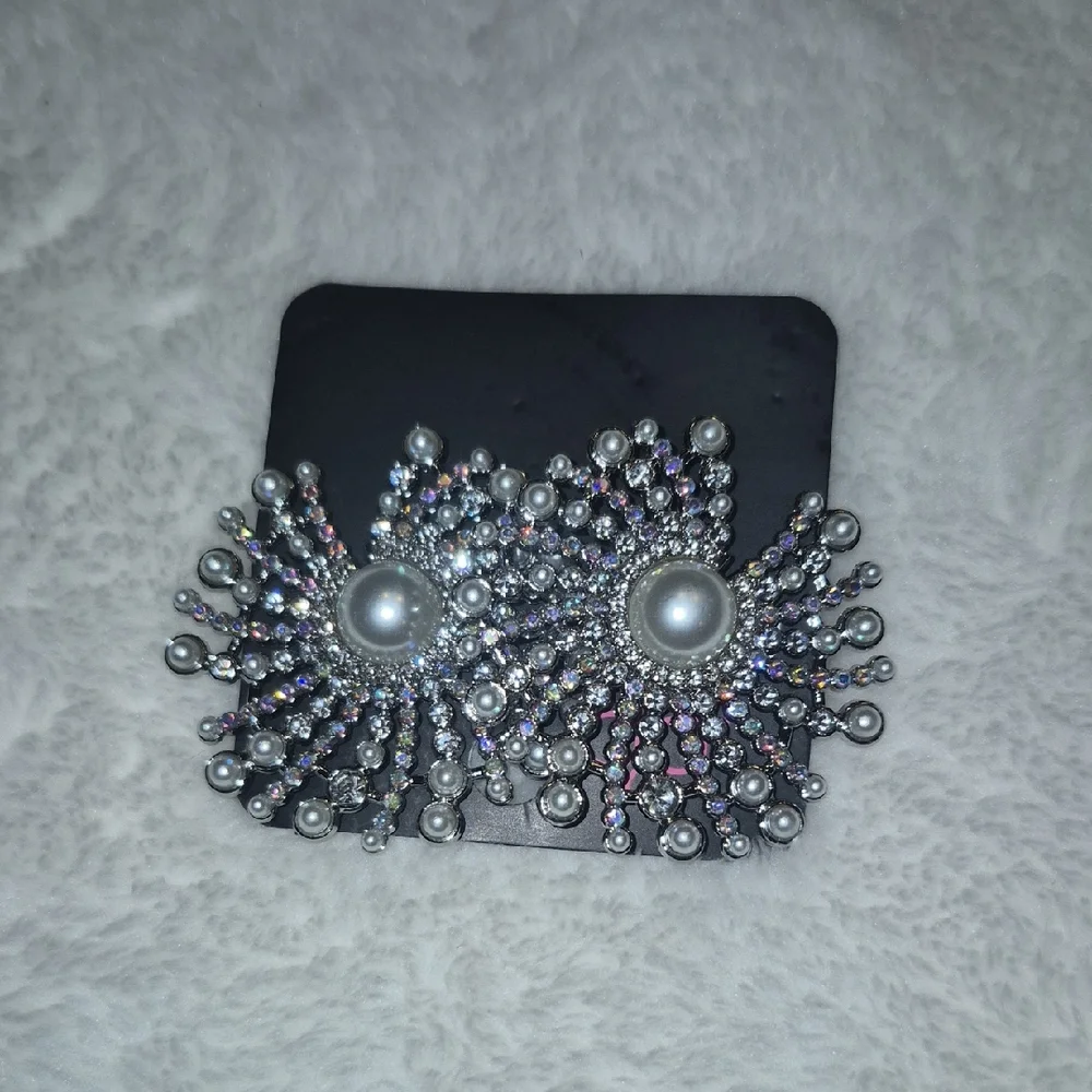 Silver Pearl Burst Statement Earrings
